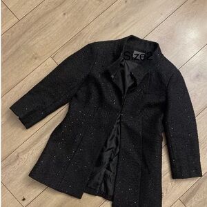 CHANEL Black Sequins Blazer Jacket With Packets Size 2